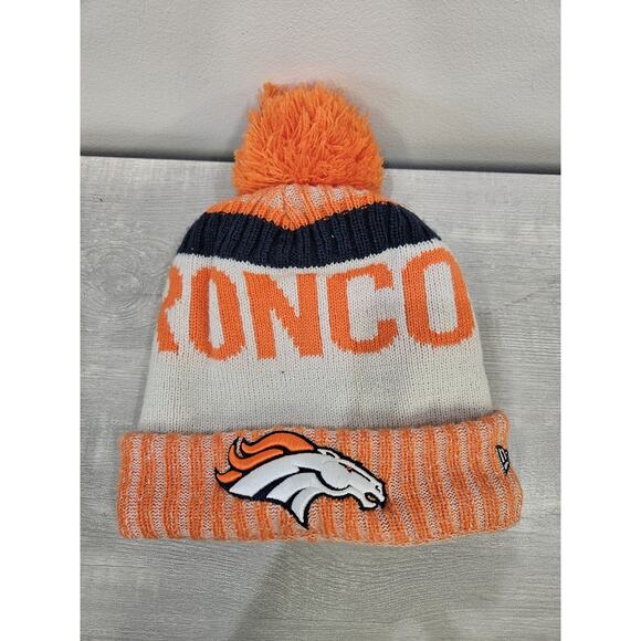 New Era Denver Broncos Beanie Hat NFL Knitted with Ball Orange Blue Logo Youth - Picture 1 of 6